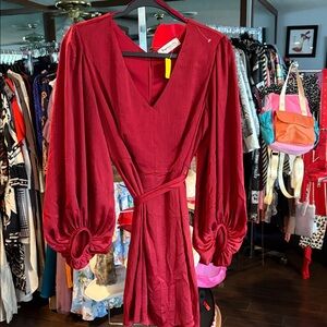 Impressions Burgundy Long Sleeve Dress
